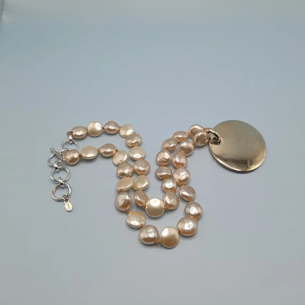 Vintage MONET Pearl Necklace Hand Knotted Toggle Clasp 17